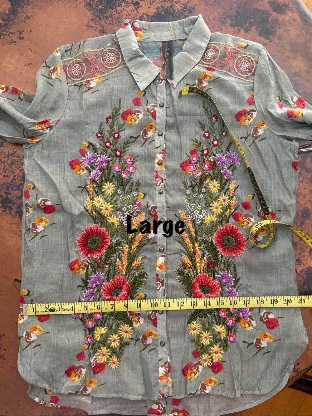 Aratta Mia Grace Floral Embroidered Olive Fall Blouse NWT #cottagecore - Picture 13 of 13